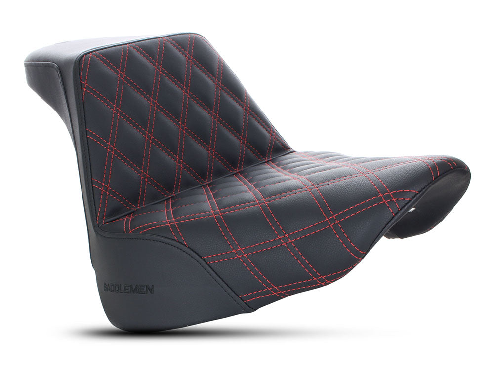 Step-Up Front LS Dual Seat with Red Double Diamond Lattice Stitch. Fits Fat Boy 2018up & Breakout 2023up - Saddlemen Seats