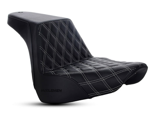 Step-Up Front LS Dual Seat with Silver Double Diamond Lattice Stitch. Fits Fat Boy 2018up & Breakout 2023up - Saddlemen Seats
