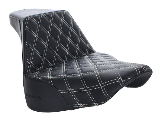 Step-Up Front LS Dual Seat with White Double Diamond Lattice Stitch. Fits Fat Boy 2018up & Breakout 2023up - Saddlemen Seats