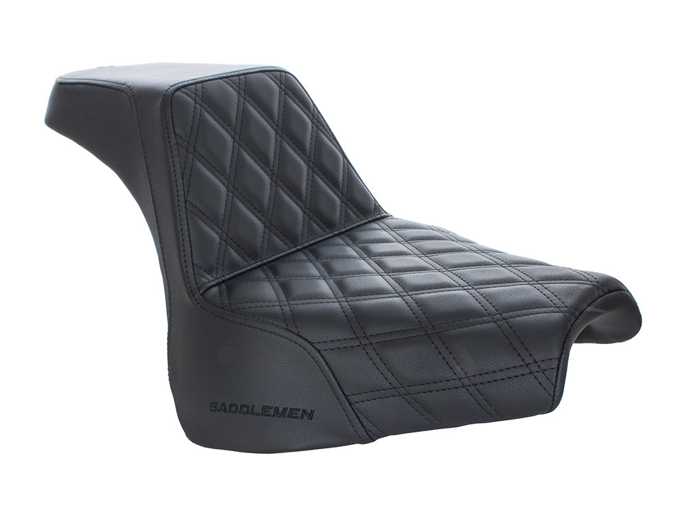 Step-Up LS Dual Seat with Black Double Diamond Lattice Stitch. Fits Fat Bob 2018-2024 - Saddlemen Seats