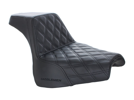 Step-Up LS Dual Seat with Black Double Diamond Lattice Stitch. Fits Fat Bob 2018-2024 - Saddlemen Seats