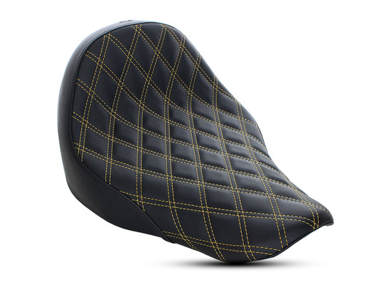 Renegade LS Solo Seat with Gold Double Diamond Lattice Stitch. Fits Sport Glide & Low Rider 2018up, Low Rider S 2020up & Low Rider ST 2022up. - Saddlemen Seats