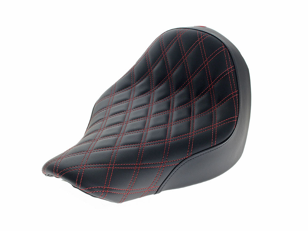 Renegade LS Solo Seat with Red Double Diamond Lattice Stitch. Fits Sport Glide & Low Rider 2018up, Low Rider S 2020up & Low Rider ST 2022up. - Saddlemen Seats