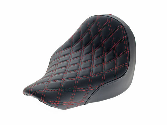 Renegade LS Solo Seat with Red Double Diamond Lattice Stitch. Fits Sport Glide & Low Rider 2018up, Low Rider S 2020up & Low Rider ST 2022up. - Saddlemen Seats