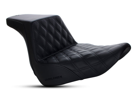 Step-Up LS Dual Seat with Black Double Diamond Lattice Stitch. Fits Sport Glide & Low Rider 2018up, Low Rider S 2020up & Low Rider ST 2022up. - Saddlemen Seats