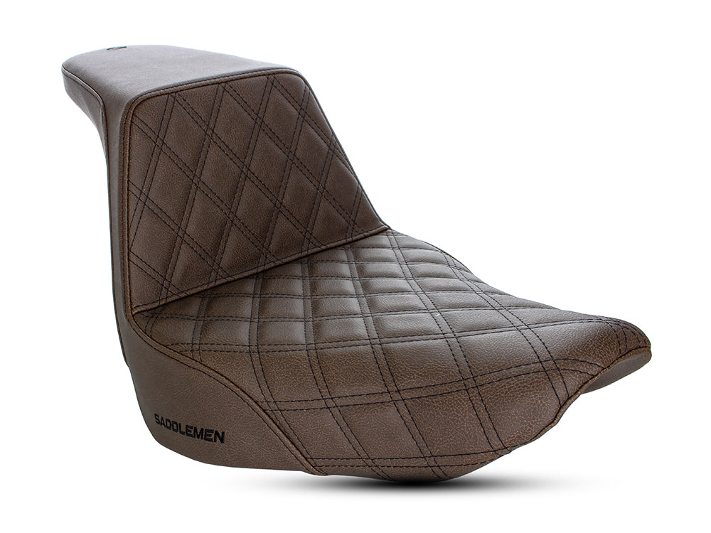 Brown Step-Up LS Dual Seat with Black Double Diamond Lattice Stitch. Fits Sport Glide & Low Rider 2018up, Low Rider S 2020up & Low Rider ST 2022up. - Saddlemen Seats