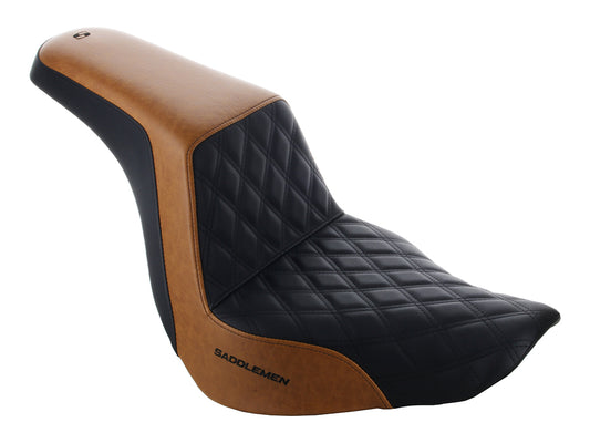 Custom Black & Brown Step-Up LS Dual Seat with Black Double Diamond Lattice Stitch. Fits Sport Glide & Low Rider 2018up, Low Rider S 2020up & Low Rider ST 2022up. - Saddlemen Seats