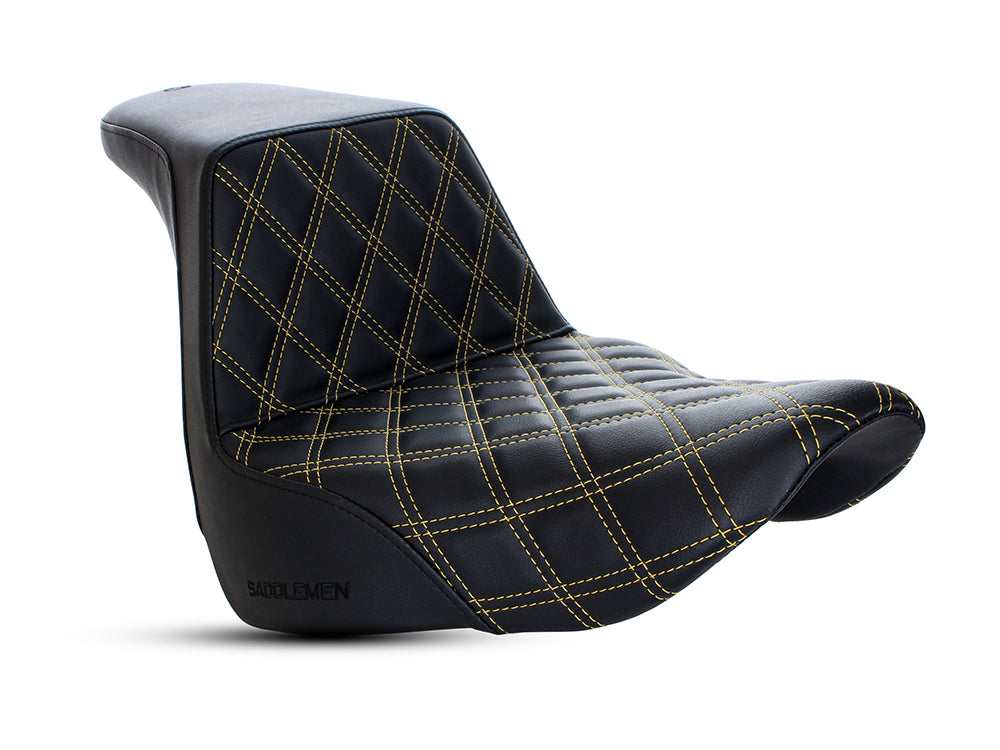 Step-Up LS Dual Seat with Gold Double Diamond Lattice Stitch. Fits Sport Glide & Low Rider 2018up, Low Rider S 2020up & Low Rider ST 2022up. - Saddlemen Seats