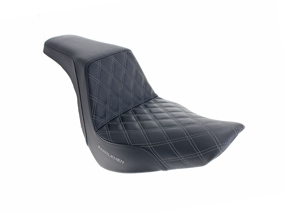 Step-Up LS Dual Seat with Dark Grey Double Diamond Lattice Stitch. Fits Sport Glide & Low Rider 2018up, Low Rider S 2020up & Low Rider ST 2022up. - Saddlemen Seats
