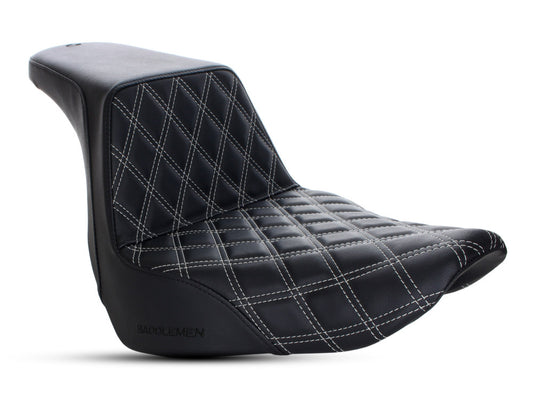 Step-Up LS Dual Seat with Silver Double Diamond Lattice Stitch. Fits Sport Glide & Low Rider 2018up, Low Rider S 2020up & Low Rider ST 2022up. - Saddlemen Seats