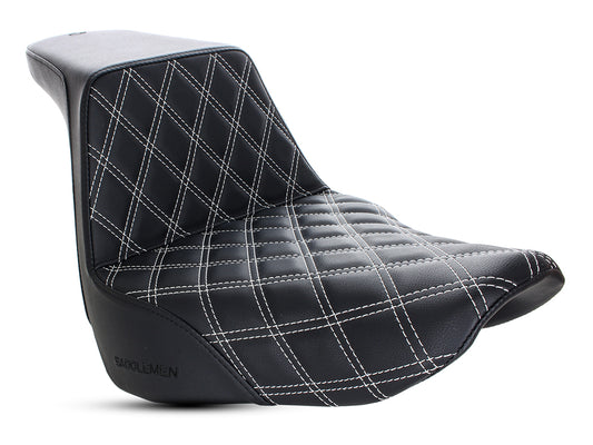 Step-Up LS Dual Seat with White Double Diamond Lattice Stitch. Fits Sport Glide & Low Rider 2018up, Low Rider S 2020up & Low Rider ST 2022up. - Saddlemen Seats
