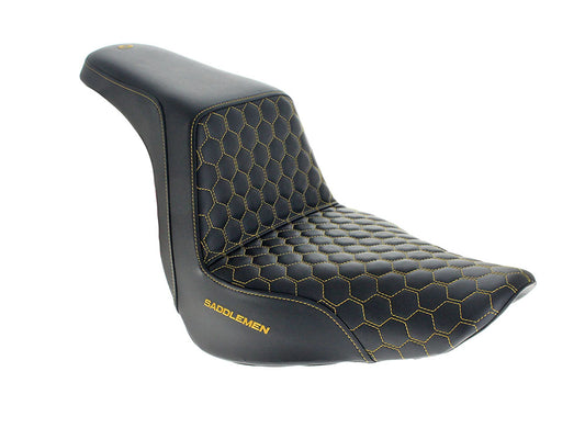Step-Up HC Dual Seat with Gold Honeycomb Stitch. Fits Sport Glide & Low Rider 2018up, Low Rider S 2020up & Low Rider ST 2022up - Saddlemen Seats