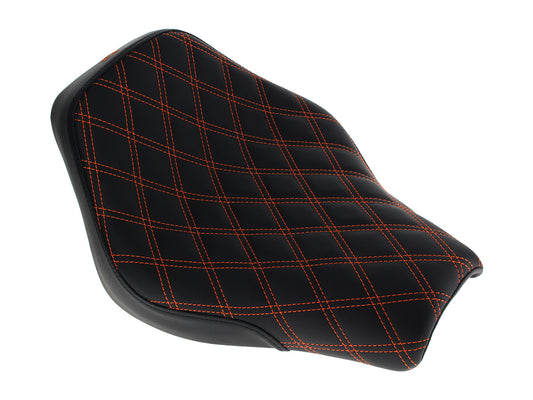 Renegade LS Solo Seat with Orange Double Diamond Lattice Stitch. Fits Softail Street Bob 2018up & Standard 2020up. - Saddlemen Seats