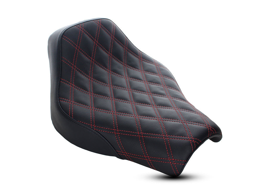 Renegade LS Solo Seat with Red Double Diamond Lattice Stitch. Fits Softail Street Bob 2018up & Standard 2020up. - Saddlemen Seats