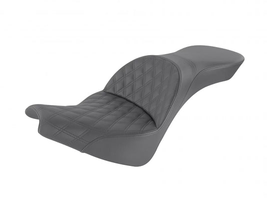 Explorer LS Dual Seat with Black Double Diamond Lattice Stitch. Fits Softail Street Bob 2018up & Standard 2020up. - Saddlemen Seats