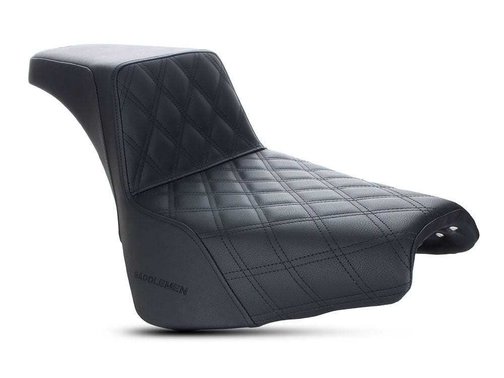 Step-Up LS Dual Seat with Black Double Diamond Lattice Stitch. Fits Softail Street Bob 2018up & Standard 2020up. - Saddlemen Seats