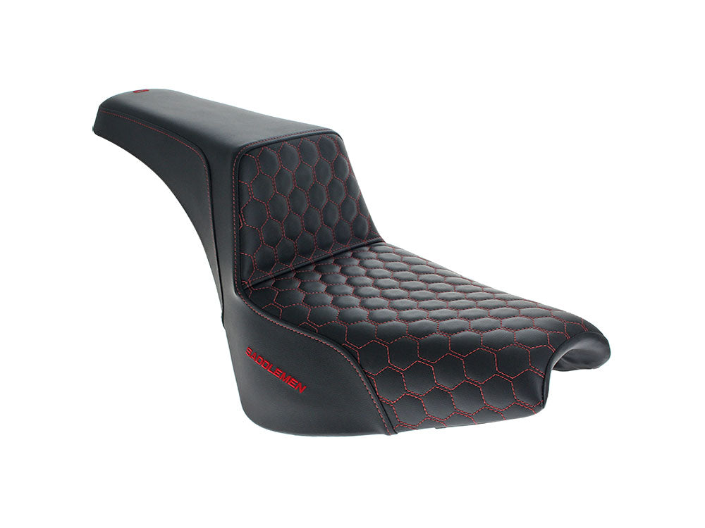 Step-Up HC Dual Seat with Red Honeycomb Stitch. Fits Softail Street Bob 2018up & Standard 2020up - Saddlemen Seats