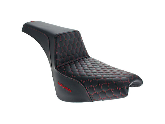 Step-Up HC Dual Seat with Red Honeycomb Stitch. Fits Softail Street Bob 2018up & Standard 2020up - Saddlemen Seats