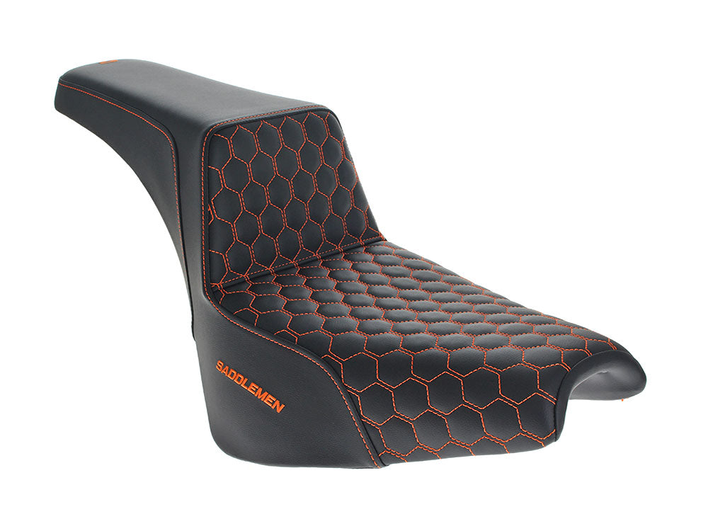 Step-Up HC Dual Seat with Orange Honeycomb Stitch. Fits Softail Street Bob 2018up & Standard 2020up - Saddlemen Seats