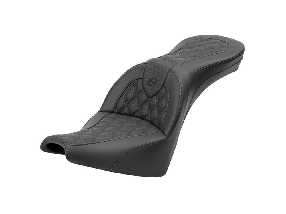 Roadsofa LS Dual Seat with Black Double Diamond Lattice Stitch. Fits Softail Street Bob 2018up & Standard 2020-2024 - Saddlemen Seats