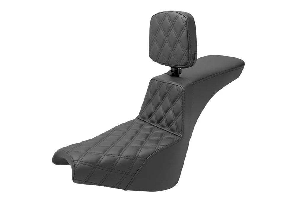 Tour Step-Up LS Dual Seat With Backrest & with Black Double Diamond Lattice Stitch. Fits Softail Street Bob 2018up & Standard 2020up - Saddlemen Seats