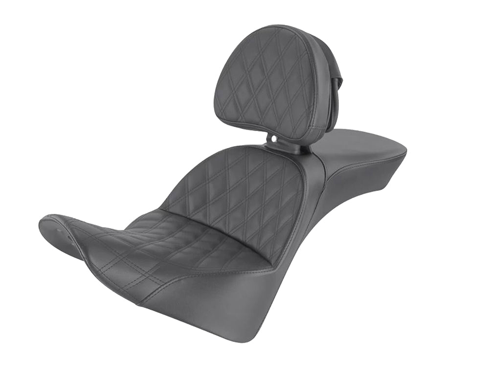 Explorer LS Dual Seat With Backrest & with Black Double Diamond Lattice Stitch. Fits Softail Deluxe 2018-2020, Slim 2018-2021 & Heritage Classic 2018up - Saddlemen Seats