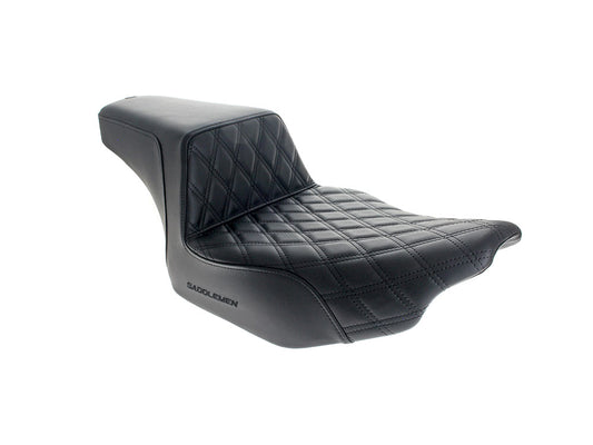 Extended Reach Step-Up LS Dual Seat with Black Double Diamond Lattice Stitch. Fits CVO Touring 2023up, Street Glide & Road Glide 2024up, Touring 2025up - Saddlemen Seats