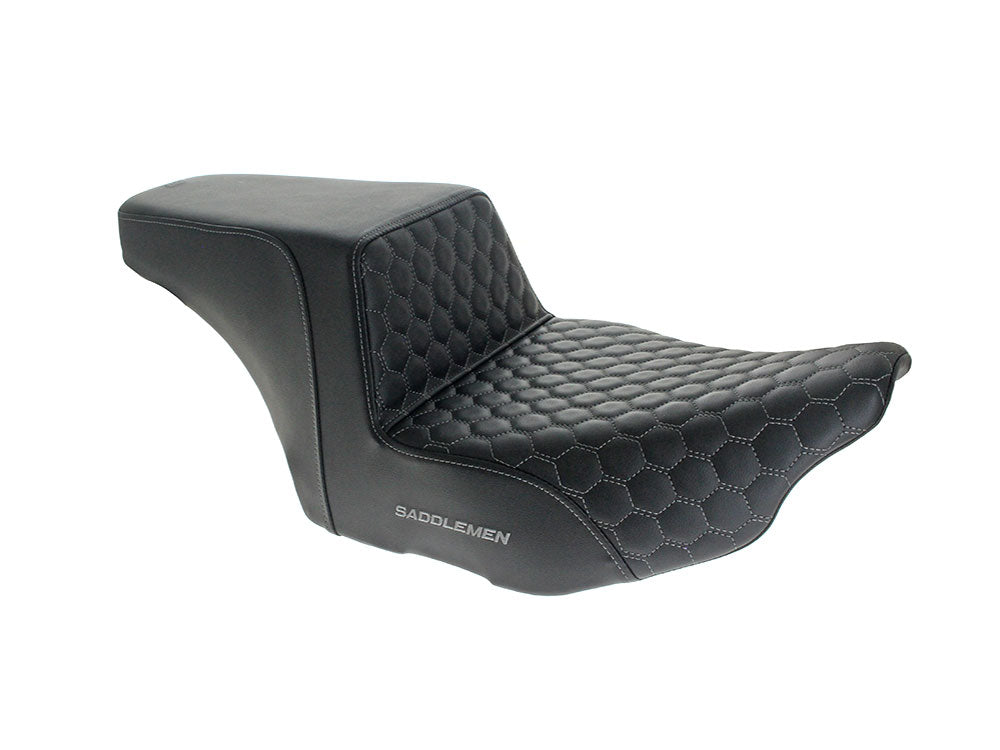 Step-Up HC Dual Seat with Grey Honeycomb Stitch. Fits CVO Touring 2023up, Street Glide & Road Glide 2024up, Touring 2025up - Saddlemen Seats