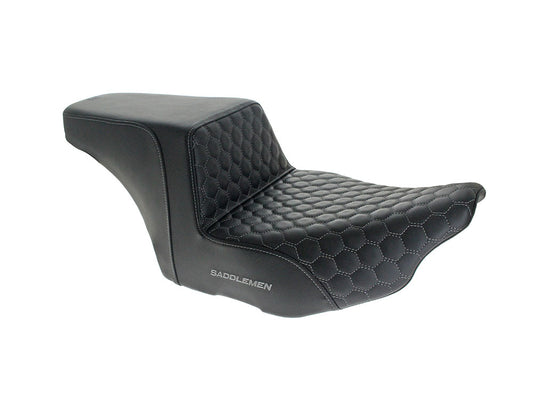 Step-Up HC Dual Seat with Grey Honeycomb Stitch. Fits CVO Touring 2023up, Street Glide & Road Glide 2024up, Touring 2025up - Saddlemen Seats