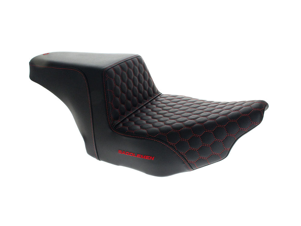 Step-Up HC Dual Seat with Red Honeycomb Stitch. Fits CVO Touring 2023up, Street Glide & Road Glide 2024up, Touring 2025up - Saddlemen Seats