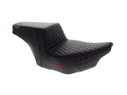 Step-Up HC Dual Seat with Red Honeycomb Stitch. Fits CVO Touring 2023up, Street Glide & Road Glide 2024up, Touring 2025up - Saddlemen Seats