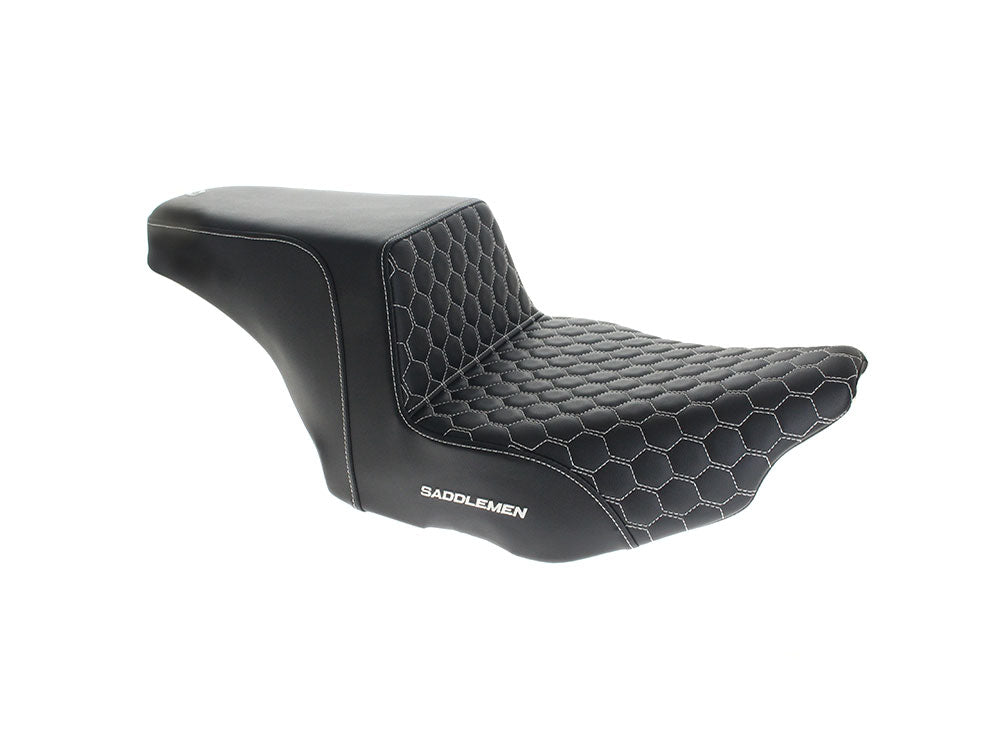 Step-Up HC Dual Seat with White Honeycomb Stitch. Fits CVO Touring 2023up, Street Glide & Road Glide 2024up, Touring 2025up - Saddlemen Seats