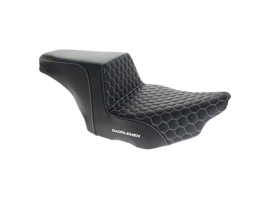 Step-Up HC Dual Seat with White Honeycomb Stitch. Fits CVO Touring 2023up, Street Glide & Road Glide 2024up, Touring 2025up - Saddlemen Seats