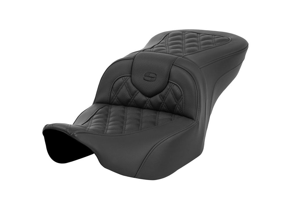 Roadsofa LS Dual Seat with Black Double Diamond Lattice Stitch. Fits CVO Touring 2023up, Street Glide & Road Glide 2024up, Touring 2025up - Saddlemen Seats