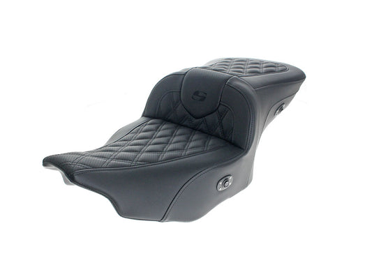 Heated Roadsofa Roadsofa LS Dual Seat With Black Double Diamond Lattice Stitch. Fits CVO Touring 2023up, Street Glide & Road Glide 2024up, Touring 2025up - Saddlemen Seats