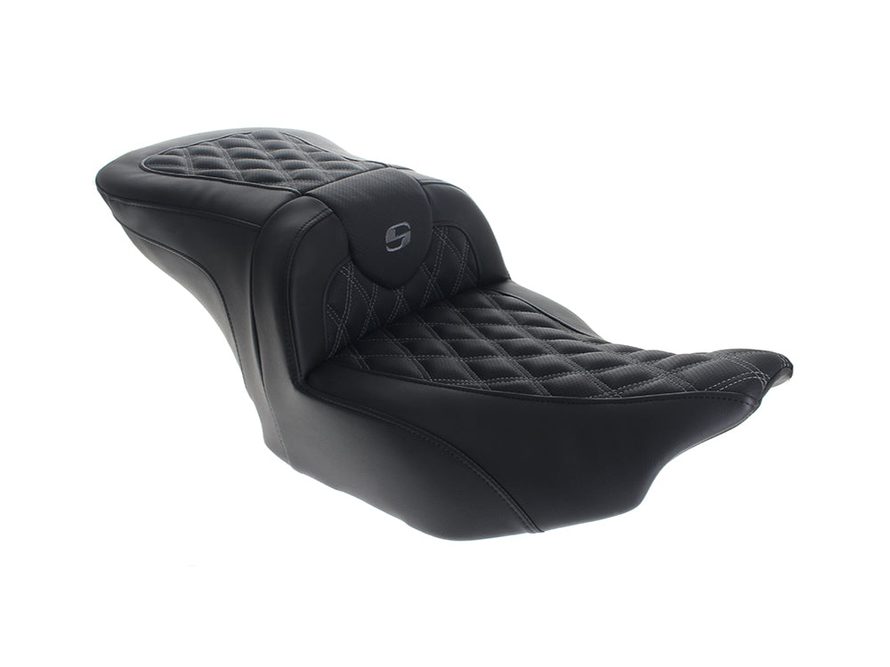 Roadsofa LS Dual Seat with Grey Double Diamond Lattice Stitch. Fits CVO Touring 2023up, Street Glide & Road Glide 2024up, Touring 2025up - Saddlemen Seats