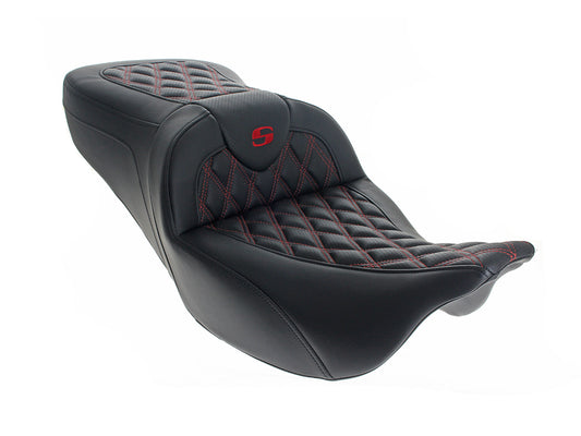 Roadsofa LS Dual Seat with Red Double Diamond Lattice Stitch. Fits CVO Touring 2023up, Street Glide & Road Glide 2024up, Touring 2025up - Saddlemen Seats