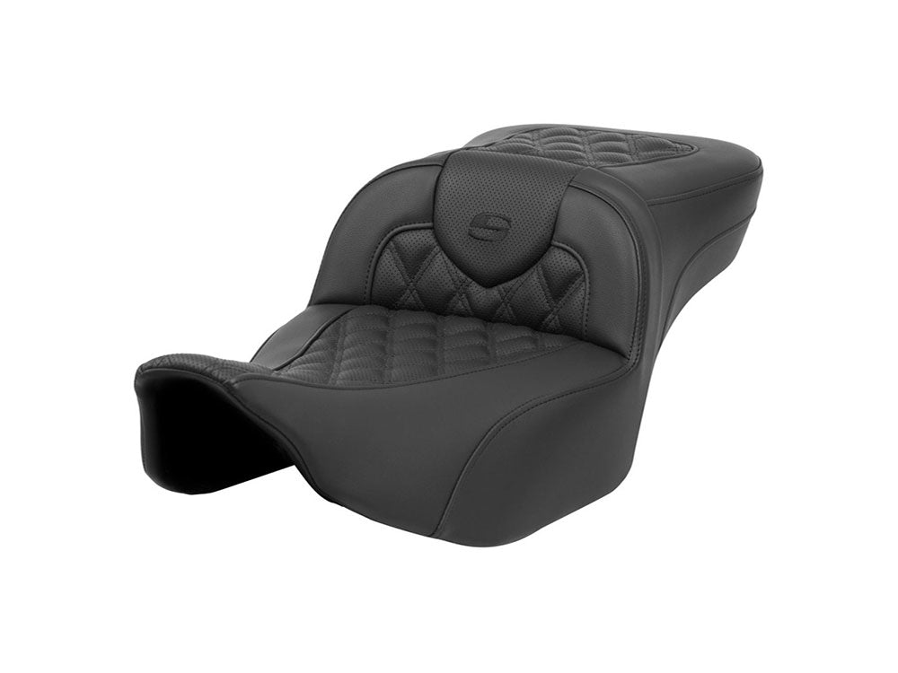 Extended Roadsofa LS Dual Seat with Black Double Diamond Lattice Stitch. Fits CVO Touring 2023up, Street Glide & Road Glide 2024up, Touring 2025up - Saddlemen Seats