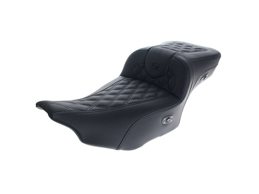 Heated, Extended Roadsofa Roadsofa LS Dual Seat With Black Double Diamond Lattice Stitch. Fits CVO Touring 2023up, Street Glide & Road Glide 2024up, Touring 2025up - Saddlemen Seats