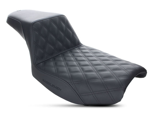 Step-Up Front LS Dual Seat with Black Double Diamond Lattice Stitch. Fits FXR 1982-1994. - Saddlemen Seats