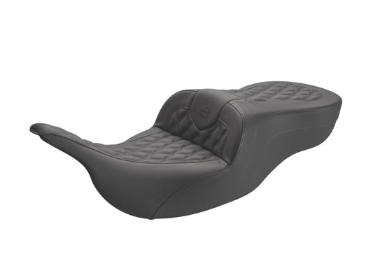 Roadsofa LS Dual Seat with Black Double Diamond Lattice Stitch. Fits Electra Glide & Ultra Classic 1997-2007. - Saddlemen Seats