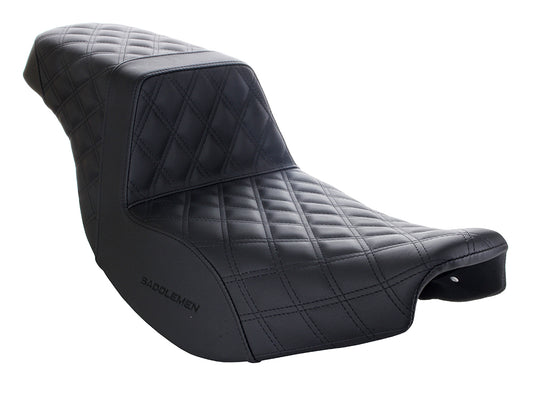 Step-Up LS Dual Seat with Black Double Diamond Lattice Stitch Front & Rear. Fits Indian Touring 2014up. - Saddlemen Seats