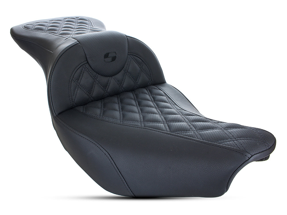 RoadSofa LS Dual Seat with Black Double Diamond Lattice Stitch. Fits Indian Touring 2014up. - Saddlemen Seats