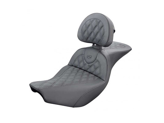 RoadSofa LS Dual Seat With Backrest & Black Double Diamond Lattice Stitch. Fits Indian Touring 2014up. - Saddlemen Seats