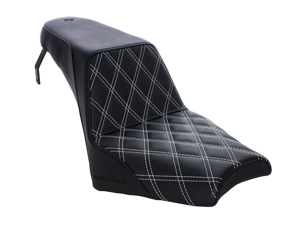 Step-Up LS Dual with Seat White Double Diamond Lattice Stitch. Fits Scout Bobber 2018-2024 - Saddlemen Seats