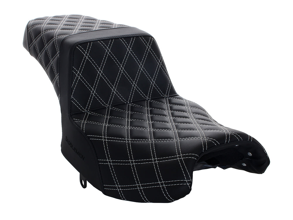 Step-Up LS Dual Seat with White Double Diamond Lattice Stitch Front & Rear. Fits Indian Challenger 2020up. - Saddlemen Seats