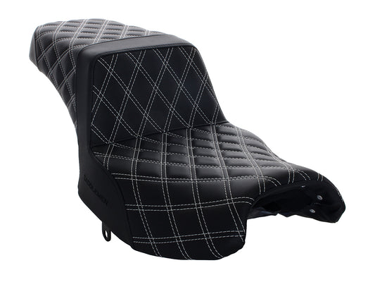 Step-Up LS Dual Seat with White Double Diamond Lattice Stitch Front & Rear. Fits Indian Challenger 2020up. - Saddlemen Seats