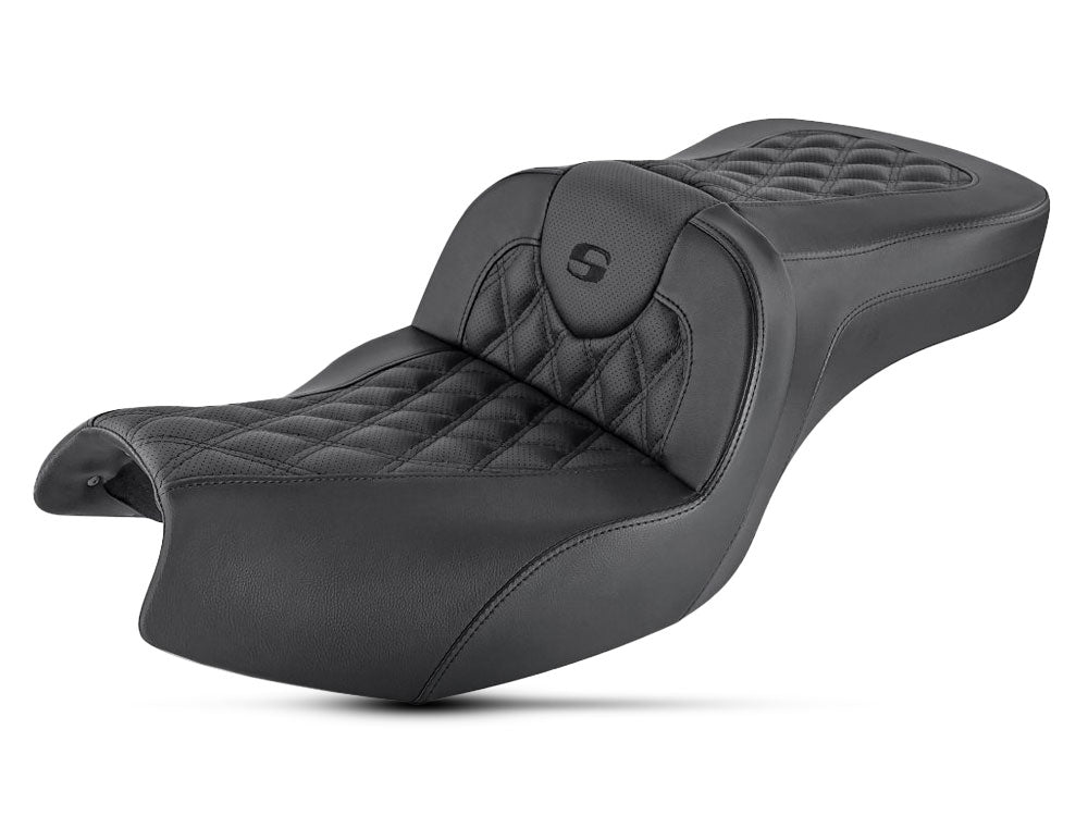 RoadSofa LS Dual Seat with Black Double Diamond Lattice Stitch. Fits Indian Challenger 2020up. - Saddlemen Seats