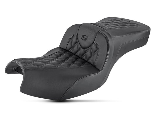 RoadSofa LS Dual Seat with Black Double Diamond Lattice Stitch. Fits Indian Challenger 2020up. - Saddlemen Seats