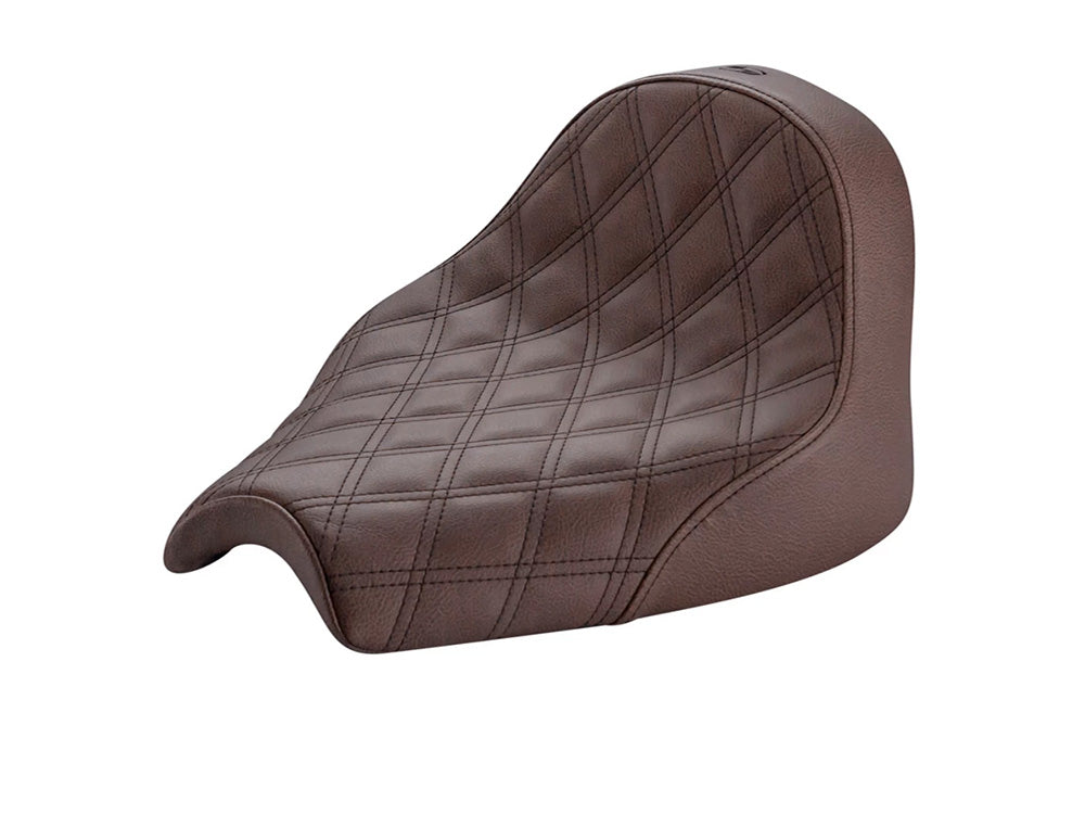 Brown Renegade LS Solo Seat with Black Double Diamond Lattice Stitch. Fits Indian Cruiser 2022up - Saddlemen Seats